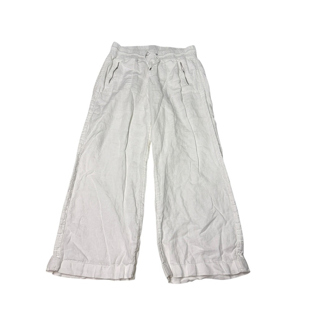 Athleta Retreat Linen‎ High Rise Wide Leg Pant White Women Size 14 W33 L29